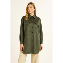 Doque 10202 Önden Çıtçıt Düğmeli Cep Kapakçıklı Görünümlü Rahat Kesim Süet Ceket #10-25#