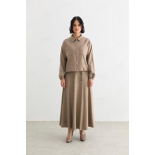 Doque 56017 Önden Fermuarlı Çift Cepli Ceket Ucu Büzgülü Kumaş Etekli Takım #10-25#