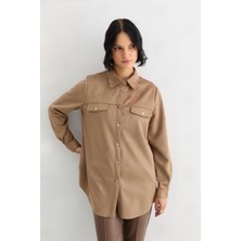 Doque 10202 Önden Çıtçıt Düğmeli Cep Kapakçıklı Görünümlü Rahat Kesim Süet Ceket #10-25#