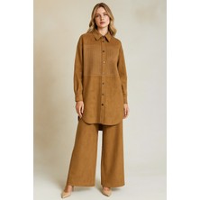 Doque 56056 Önden Çıtçıtlı Göğüsü Detaylı Oversize Süet Pantolonlu Takım #10-25#