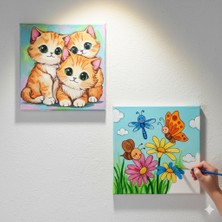 Dudu Ahşap Anaokulu İlkokul Etkinliği 2'li Tuval Boyama Seti 20 x 20 cm Uv Baskı + 6 Akrilik Boya + 1 Fırça Model 50