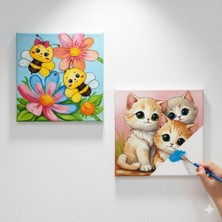 Dudu Ahşap Anaokulu İlkokul  Etkinliği 2'li Tuval Boyama Seti 20 x 20 cm Uv Baskı + 6 Akrilik Boya + 1 Fırça Model 23