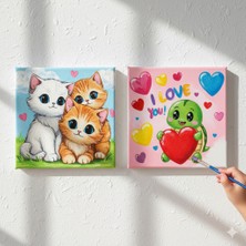 Dudu Gift Okul Etkinliği-2'li Tuval Boyama Seti. 20X20 cm Uv Baskı 6 Akrilik Boya 1 FIRÇA-MODEL-387