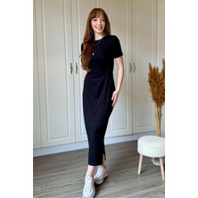Dilay Gökoğlu Butik Bağlamalı Siyah Midi Modal Elbise