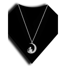 Roxx Jewellery 925 Ayar Gümüş Ay ve Kedi Kadın Kolye
