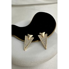 Modex Altıun Sarısı Taşlı Üçgen Küpe (3cm)