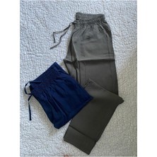 Düven Modal Hafif , Yumuşak , Ipeksi Dokulu Lacivert & Haki Rengi 2'li Erkek Pantolon Pijama Altı