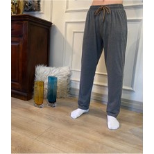 Düven Erkek Antrasit Düz Paça Penye %100 Pamuklu Standart Fit Pijama Altı Normal Kesim Beli Lastikli Cepli