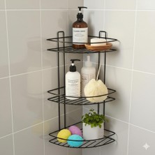 Nzb 3 Katlı Köşe Şampuanlık Duş Rafı Siyah Vidalı Metal Banyo Organizeri Paslanmaz Şampuan Sabunluk