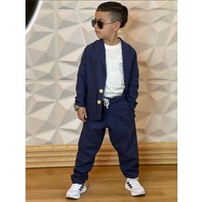 RG Brand Erkek Çocuk Doğal Keten Kumaş, Pantolon, Tişört, Ceket 3'lü Takım Elbise_RG1465