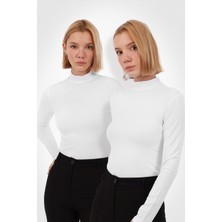 Yade Fashion Kadın Uzun Kollu Balıkçı Yaka Body 2’li Set – Beyaz