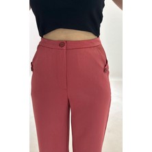 Ressho Yüksek Bel Cepli Poliviskon Palazzo Pantolon – Şık Düğme ve Apolet Detaylı Kadın Pantolon