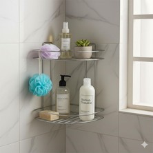 Nzb Banyo Duş Köşe Rafı Iki Katlı Krom Paslanmaz Metal Şampuanlık Duvar Montajlı Düzenleyici Raf Seti