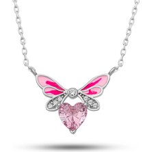 Stillove Gümüş Pembe Kalp Peri Kanatlı Kolye