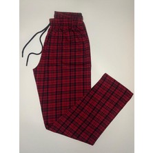 Düven Cepli Ekose Desenli Bordo Unisex Pamuklu Pijama Altı