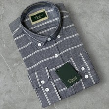 Dolse Slimfit Premium Hasır Dokuma Çizgili Keten Gömlek