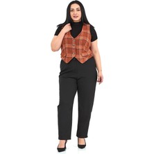 Disentis Modest Büyük Beden Düğme Kapamalı Cep Kapaklı Astarlı Kısa Tarçın Yelek