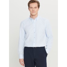 Altınyıldız Classics Tailored Fit Düğmeli Yaka Açık Mavi Erkek Gömlek ACE020261597_AMV
