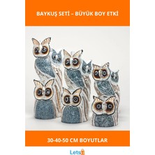 Letsii Doğal Ahşap El Yapımı 3'lü Baykuş Figürü Dekorasyon Seti