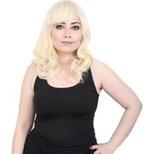 Marsilyan Dalgalı Perçemli Orta Boy Fiber Sentetik Peruk - Platin