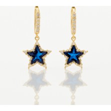 Mavika Jewellery 14K Gold Plated Blue Star Drop Küpe