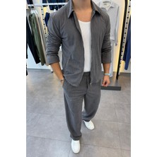 Mass Plus Slimfit Yakalı Astarlı Yan Cep Baggy Pantolonlu Kadife Takım