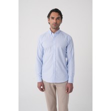 Bisse Regular Fit Spor Yaka Çift Pamuk Mavi Erkek Gömlek GMEKS4K242023_D35