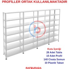Rafburada 7 Katlı 4'lü Galvaniz Çelik Raf - Depo, Arşiv, Kiler, Dosya, Market Rafı - 31x93 cm-300 cm-1.00 mm