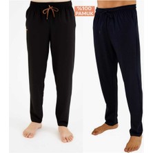 Düven Erkek Pamuklu Siyah & Lacivert 2'li Tek Alt Pijama - Mevsimlik Pijama Altı
