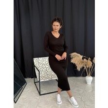 Luz V Yaka Triko Elbise