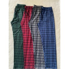 Düven 4 Adet Erkek Ekose Kareli Desenli Pamuklu Pijama Altı - Saf Pamuk Ultra Kalite Tek Alt Pijama
