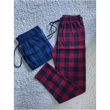 Düven Orta Kalın Unisex Ekose Büyük Kare Desenli 2'li Pijama Altı / Ultra Kalite Eşofman