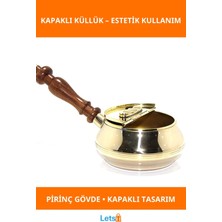 Letsii Pirinç Kapaklı Estetik Küllük Ahşap Saplı Şık Tasarım