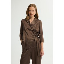 Love My Body Saten Anvelop Bluz Kahve 115L9428002