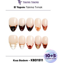 Takma Takma 15'li Ten Rengi Kısa Badem KBD1511 Tekrar Kullanılabilir El Yapımı Protez Takma Tırnak - Ten Rengi-XS