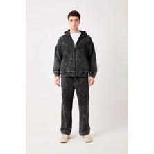 Rocqerx X-2002 Kapüşonlu Fermuarlı Yıkama Detaylı Üç İp Şardonlu Sweatshirt