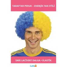 Letsii Sarı Lacivert Kıvırcık Afro Bonus Taraftar Peruğu