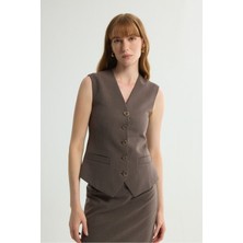 Love My Body Gabardin Yelek Kahve 179L9673000