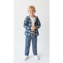 MiaBaby Mavi Ekoseli Kapşonlu Gömlekli 3lü Takım