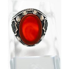 Yıldırım “erkek Gümüş Otantik Desenli Kırmızı Akik Taşlı El Işçiliği Vintage Model Yüzük – Siyah Detaylı 925 Ayar Gümüş”