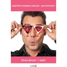 Letsii Eğlenceli Siyah Beyaz Renk Martini Tasarımlı Parti Gözlüğü