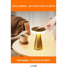 Letsii USB Şarjlı Dokunmatik Modern LED Masa Lambası Metal