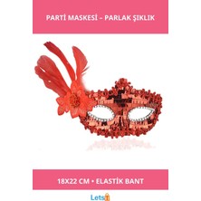 Letsii Kırmızı Payetli Pullu Tüylü Parti Maskesi Yetişkinler Için