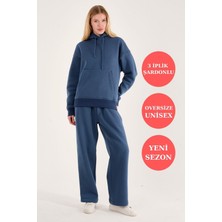 Rocqerx Q-1001 Q-4008 Kapüşonlu Sweat Bel Lastikli Pantolon Üç Iplik Şardonlu Takım