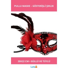 Letsii Kırmızı Yandan Tüylü Güllü Taşlı Pullu Maske
