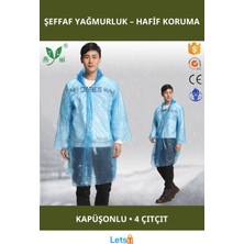 Letsii Unisex Ince Şeffaf Yağmurluk Kapüşonlu Dört Çıtçıtlı
