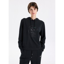 Discovery Expedition D5WL-SWT3614 Siyah Kapüşon Yaka Relaxed Baskılı Kadın Sweatshırt