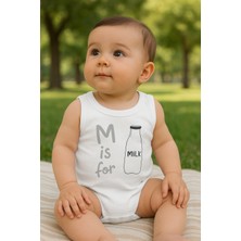 The Secret Desire Beyaz “m Is For Milk” Baskılı Kolsuz Bebek Body – Pamuklu Rahat Kumaş 3-6 Ay