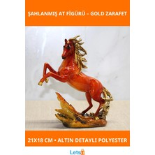 Letsii Altın Detaylı Polyester Şahlanmış At Figürü 21X18 cm