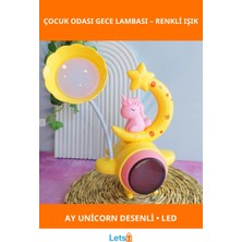 Letsii Unicorn Figürlü Ay Desenli Sarı Renkli Gece Lambası